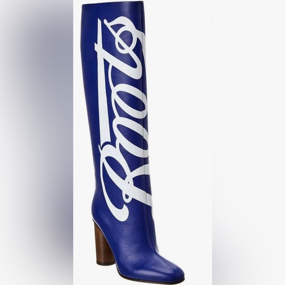 Anya Hindmarch Shoes - Anya Hindmarch Blue and White Over the Knee Boots